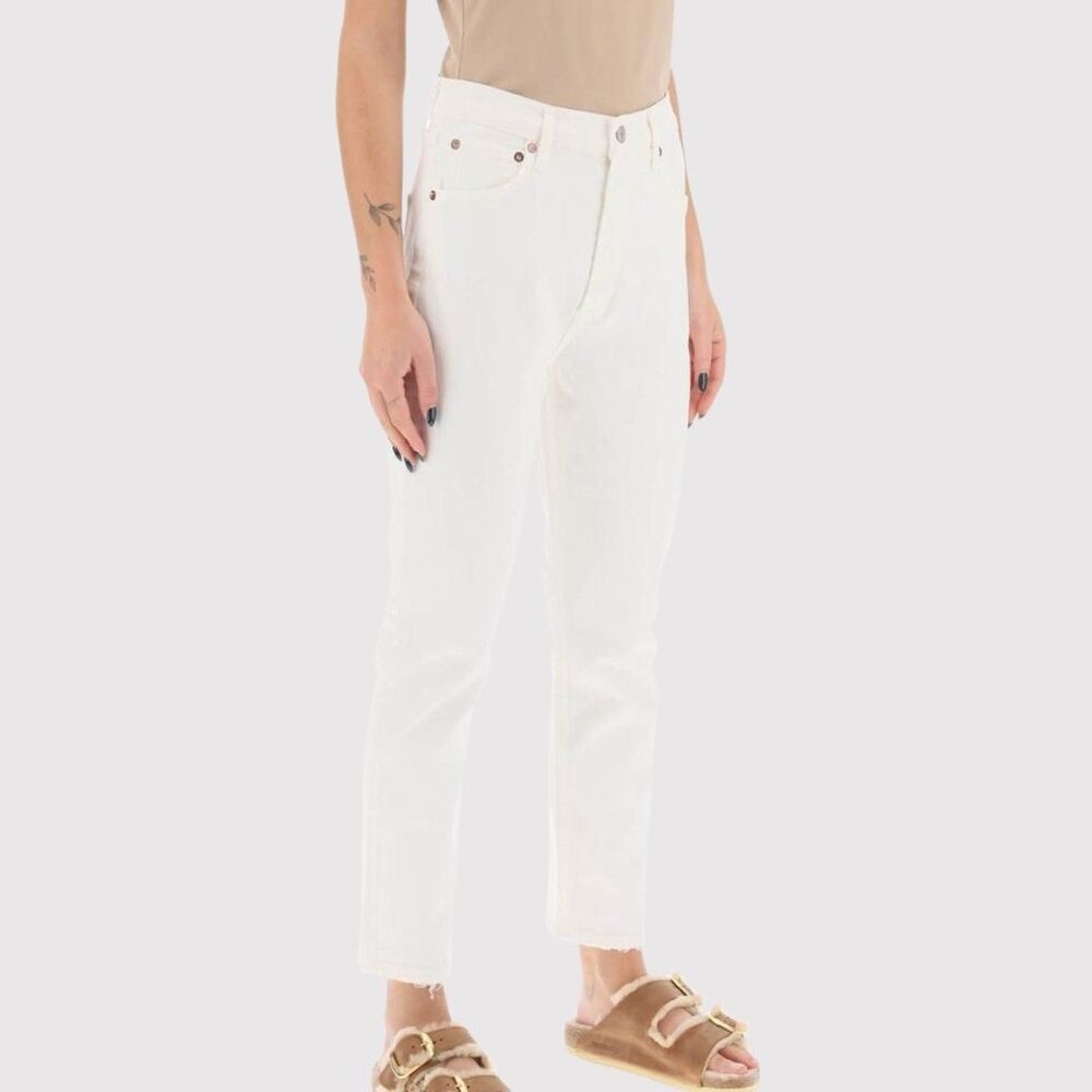 AGOLDE Womens Jeans White Riley High Rise Straight Crop Denim Button Fly Size 27